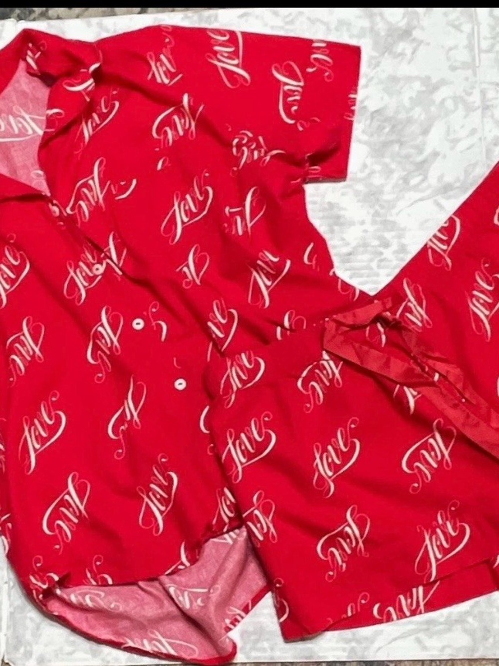 Victoria's Secret Lipstick Red Love Script Flannel Short Pajama Set Sz LG cotton